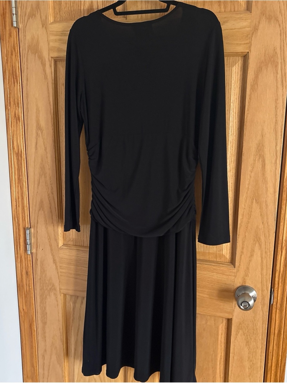 Artex Black Long-sleeved Dress With Crossover V-neckline And Ruched Waist size M